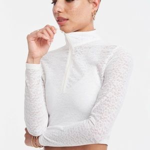 Adam Selman Top And Leggings Perforated SheerLong Sleeve Crop Top and leggingXXL